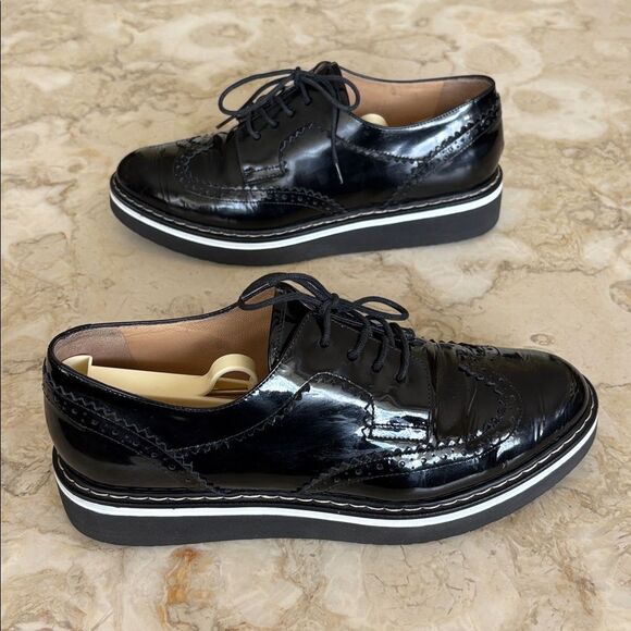 Browns Couture Black Patent Leather Wingtip Wedge Heel Brogues - Picture 4 of 9